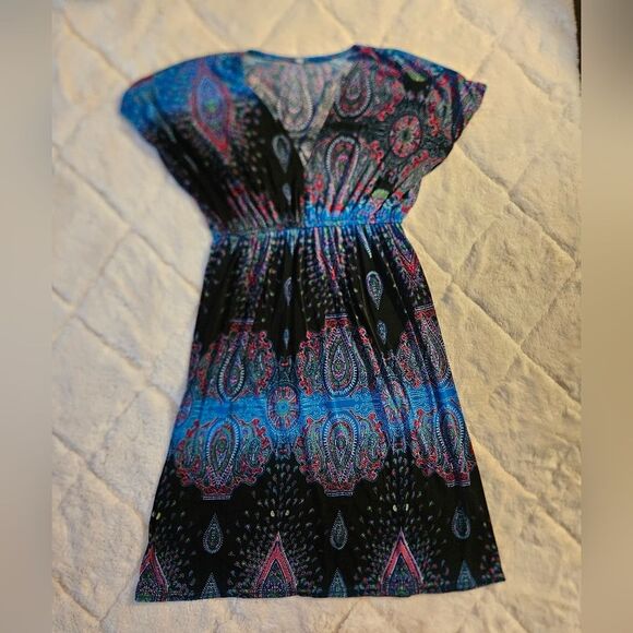 Boho Dress Zaphire Gem Dress Paisley Turquoise Size Large Stretch Beach NWOT - Picture 1 of 7